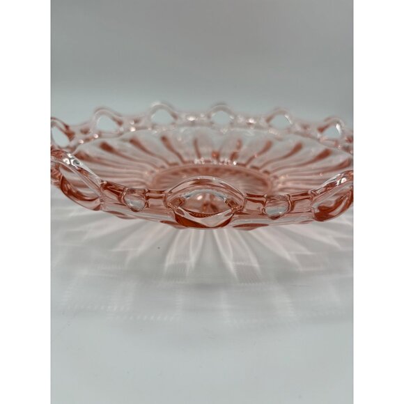 Vintage Pink Depression Glass Serving Ribbed Lace Bowl 12" - Picture 12 of 16